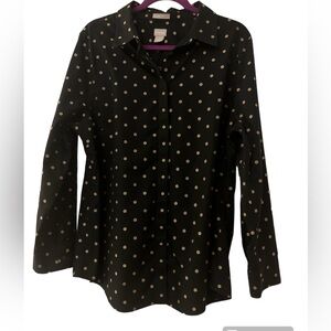 Women’s Chico’s size 3 (16) long sleeve cotton no iron blouse.  Black and tan.